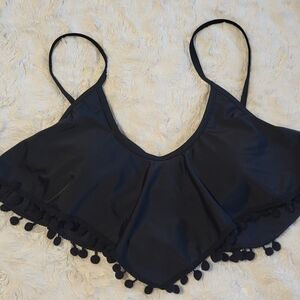 Black Pom-Pom Trim Bikini Top
